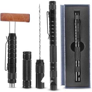 Cigar Punch Multitool Tool 6-in-1 Draw Enhancer Tool (Black)-Cigar Punch, Twin Needle, Cigar Draw Enhancer Cutter, Whistle and Clip with Gift Box