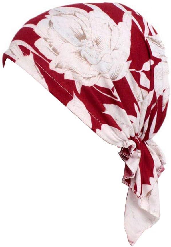 beauty YFJH Women Stretch Cotton Print Sleep Turban Hat Headwear Scarf Chemo Beanie Cap for Cancer Hair Loss (One Size, Red Flower)