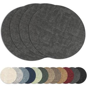 13"Round Placemats Set of 4, Reversible Faux Leather Heat Resistant Table Mats, 100% Waterproof Oilproof Wipeable Table Protective Placemats for Vinyl, Washable for Indoor & Outdoor Use (4, Deep Gray)