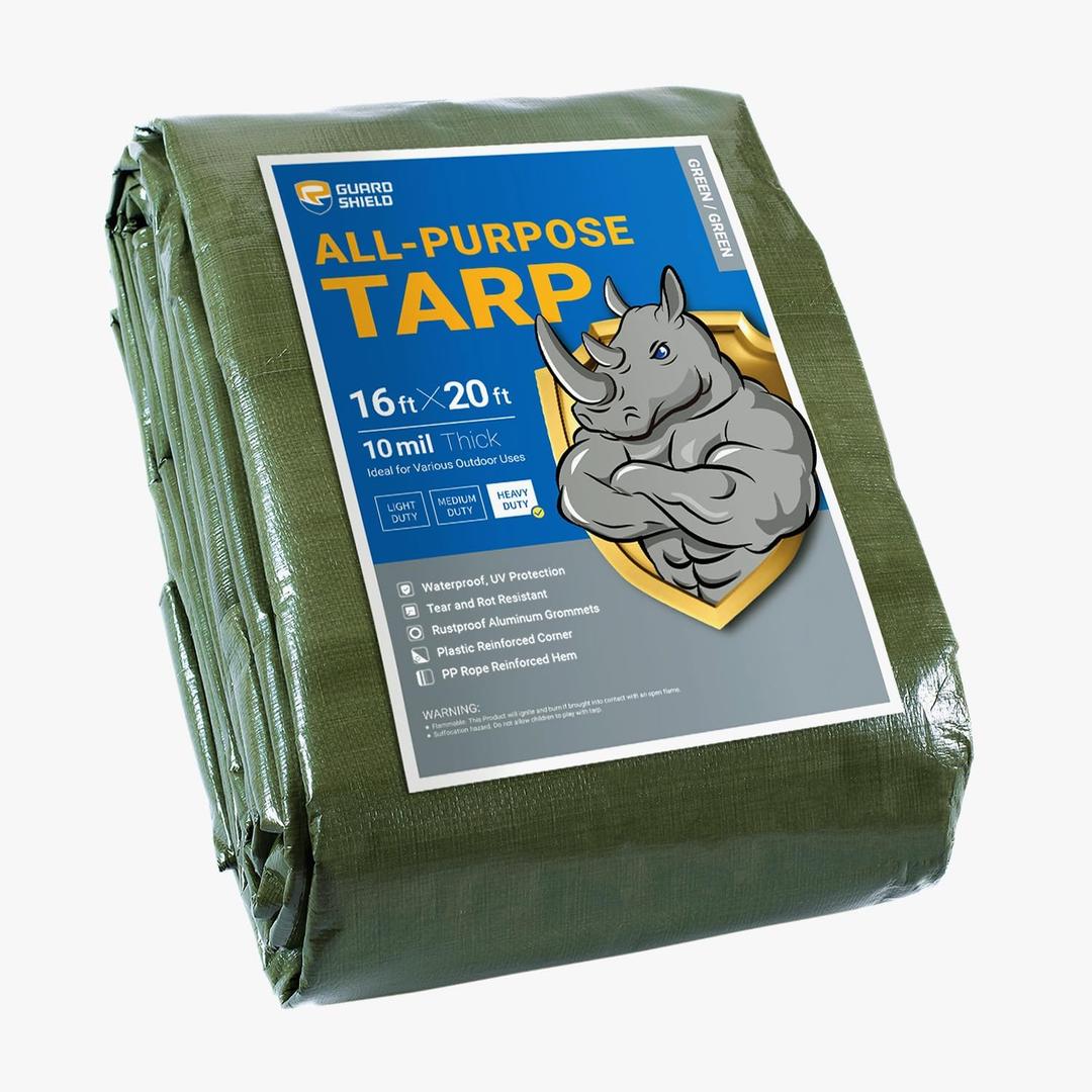GUARD SHIELD Heavy Duty Tarp 16x20 Feet Green Multi Purpose Thick Waterproof Poly Tarp Cover 10mil