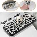 Compatible with iPhone 15 Pro Max Case for Women Girls, Cute Cheetah Leopard Pattern, Built in Adjustable Wrist Strap Grip Hand Holder Stand Shockproof Kickstand Cover (Black White)