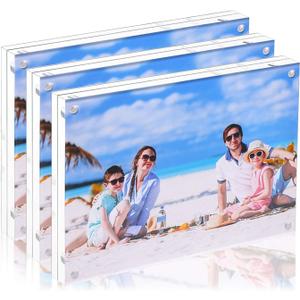 3 Pack 8x10 Acrylic Photo Frame, Clear Double Sided Magnetic Picture Frame 10mm Desktop Display with Stand- Free Soft Microfiber