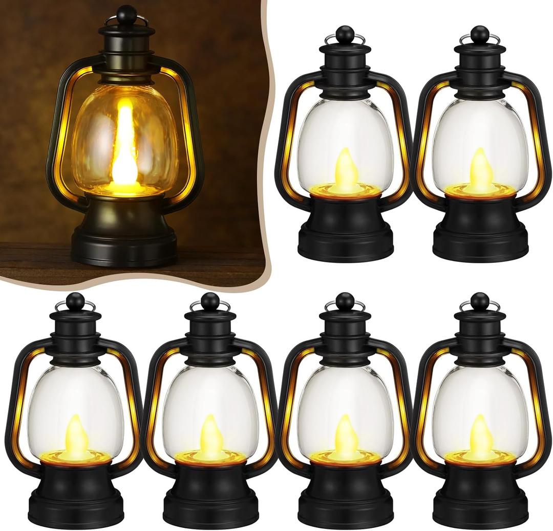 Ferraycle 6 Pcs Mini Lantern Decor 4 Inch Western Lantern Table Centerpiece Small Vintage Camping Hanging Lamp Ornaments Bulk for Cowboy Cowgirl Wedding Halloween Christmas (6 Inch,Black)