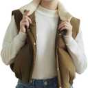 Women's Winter Outerwear Vests Crop Puffer Vest Lightweight Sleeveless Padded High Stand Collar Jacket (Brown, L)