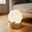 OddBinmall Touch Control Cat Lamp - Rechargeable Battery Operated Table Lamps with Rotating Shade, 3 Color Temperatures Bedside Lamp for Nightstand, Kids Room, Nursery