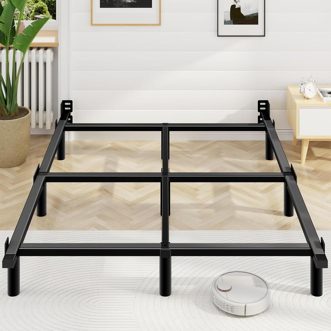 Queen Bed Frame, 7 Inch Basics Metal Bed Frame, Heavy Duty 9-Leg Base for Box Spring and Mattress, Noise-Free, Easy Assembly, Black