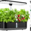Hydroponics Growing System with LED Grow Light, 14 Pods Indoor Herb Garden Full Spectrum Rotatable Light Panel, Auto On Off Timing 12 14 16Hrs, 5L Water Tank, Harvest Fresh Basil Tomato (Black)