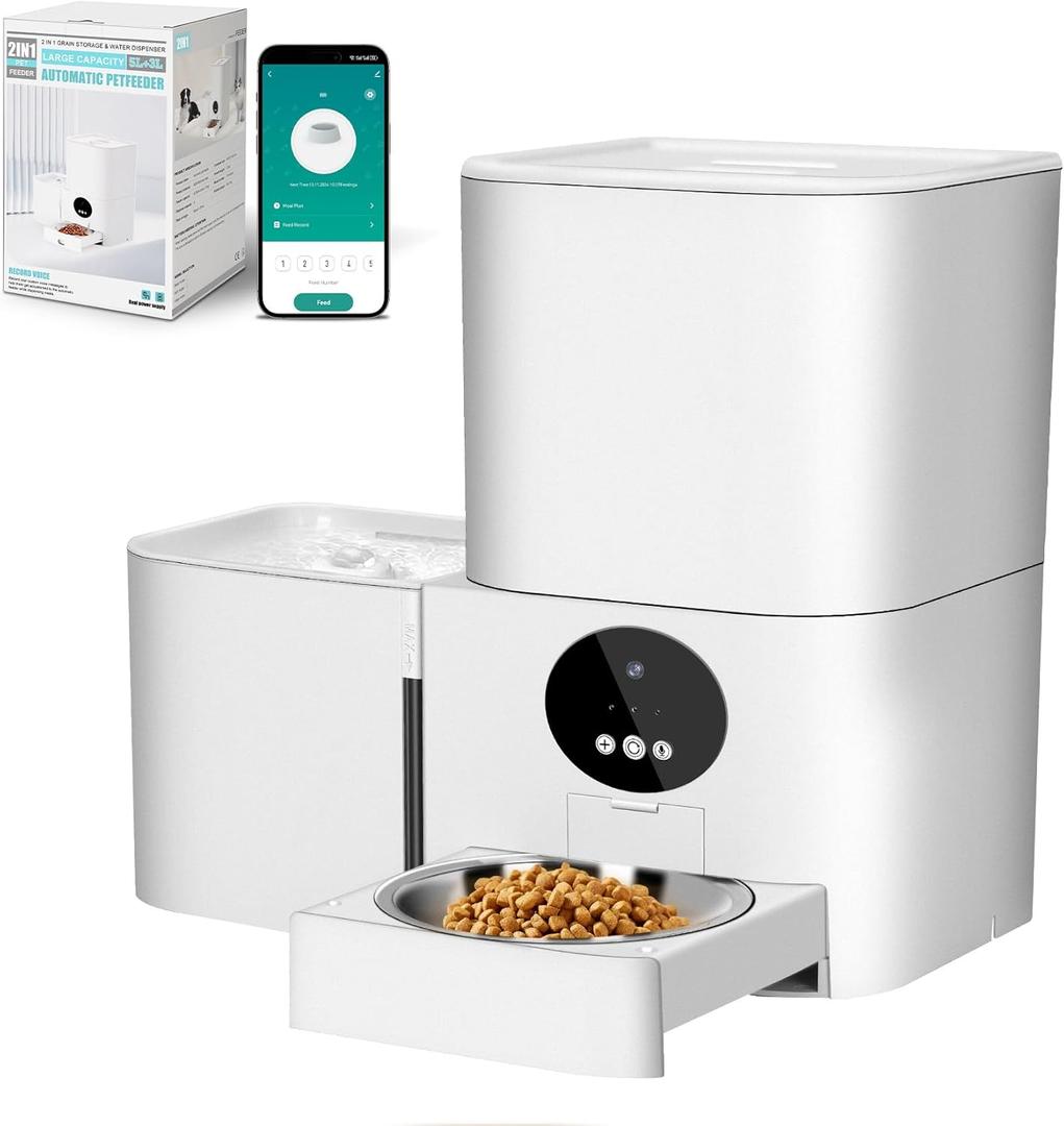 2-in-1 Upgrade Automatic Cat Feeder Water Dog Feeder Automatically Supports WiFi Connection Supports 2.4GHz and 5GHz Pet Can Be Mobile Timed Dosing Pet Food Dispenser with a Pet Water Dispenser