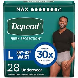 Depend Fresh Protection Adult Diapers, Incontinence Underwear for Men, Disposable, Maximum, Large, Grey, 26 Count