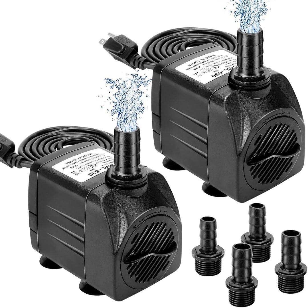 GROWNEER 2 Packs 550GPH Submersible Pump 30W Ultra Quiet Fountain Water Pump, 2000L/H, with 7.2ft High Lift, 3 Nozzles for Aquarium, Fish Tank, Pond, Hydroponics, Statuary