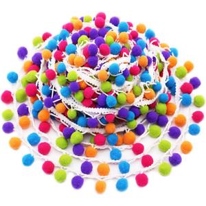 5 Yards Handmade Rainbow Pom Pom Ball Fringe Trim Ribbon Sewing Fabric DIY Craft
