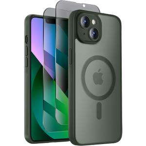 Designed for iPhone 13 Case, Compatible with MagSafe, with Privacy Screen Protectors X2, [Camera Protection] [15FT Military Drop Protection] Shockproof Phone Case, 6.1", Alpine Green