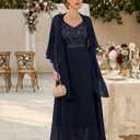 BeryLove Formal Wedding Guest Sequin Prom Dresses Cocktail Evening Lace Elegant Mother of The Bride Dress (Blue, S)