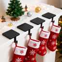 Joinor Set of 4 Metal Christmas Stocking Holders for Mantle Heavy Duty Stocking Hangers Stocking Hook Christmas Ornaments for Counter Tables Window Fireplace Mantle Decoration (Black)