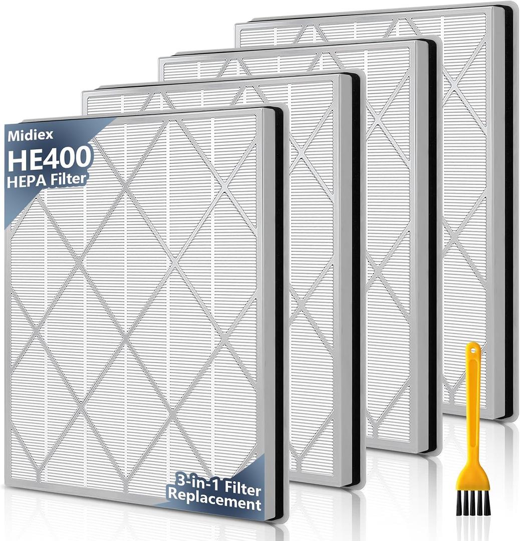 4 Pack HE400 HE401 Replacement Filter | For Shark Air Purifier 4 Model HE400 HE401 HE402 HE405 UA415 3-Stage Filtration Filters, H13 True HEPA #HE4FKPET Filter