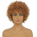 Swiking Blonde Short Curly Kinky Women Wigs With Bangs Afro Hair Fluffy Natural Looking Synthetic Heat Resistant Daily Cosplay Wigs (Brown Blonde)