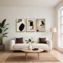 Abstract Modern Geometric Framed Canvas Wall Art Set,Neutral Tone Beige Black Brown Wall Decor,Minimalist Textured Line Shape Artwork for Living Room, Bedroom,Farmhouse-24 x36 x3