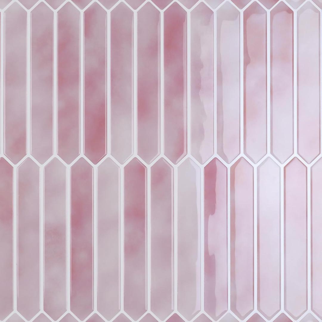 CRE8TIVE 4 Sheets Long Hexagon Tile Peel and Stick Backsplash Pink Peel and Stick Tiles for Walls 12"x12" Adhesive Back Splash Tiles for Kitchen Bathroom Waterproof 3D Tile Stickers for Laundry Room