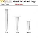 8pcs 9 7/8 inch (25cm) White Metal Furniture Legs, Straight Metal Cabinet Legs with Level Feet