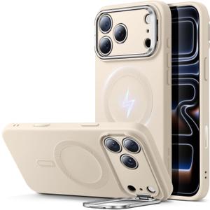 ESR Silicone Case for iPhone 17 Pro, Built-in Camera Stash Stand Compatible with MagSafe, Military-Grade Drop Protection Magnetic Phone Case, Cloud Series,Light Tan