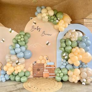 156pcs Blue and Yellow Balloon Arch Kit, Pastel Balloons with Blue Yellow Sage Green Sand White Balloons for Classic Bear Themed Baby Shower Wedding Birthday Party Decorations