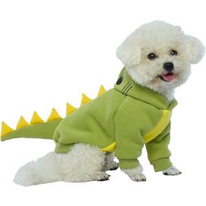 Lelepet Dinosaur Costume - Small Dog Halloween Costume, Warm Fleece Hoodie for Small Dogs, Adorable Dog Coat, French Bulldog, Beagle, Labrador, Dachshund, Greyhound, Pitbull, Green 