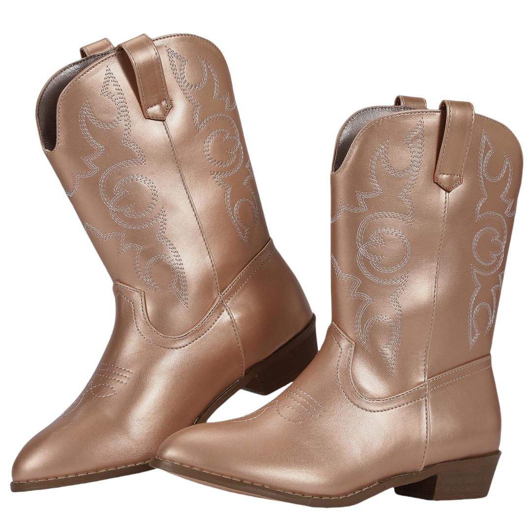 RLW Kids Cowboy Boots for Boys Girls, Riding Western Cowgirl Boot for Toddler Youth Big Kid, Gold 4 Little Kid