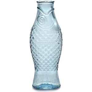 Serax Glass Water Pitcher | Fish & Fish glassware by Paola Navone | Wine Carafe Decanter 28.74 fl oz | Clear Light Blue Bottle Container, hot or cold Drinks | Beverage Dispenser | Suitable as Vase