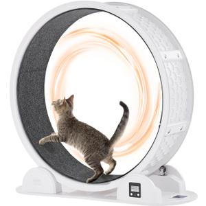 VEVOR Cat Exercise Wheel with Pedometer, 40.8 in Cat Running Wheel with Brake & Carpeted Runway, Quiet Cat Treadmill for Indoor Cats Under 30lbs, Cat Exerciser for Pets Health & Fitness White