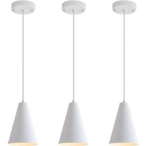 Dijiahua White Pendant Lights Kitchen Island,Dining Room Light Fixtures Over Table 3 Pack with Cone Metal Shade, Modern Farmhouse Mini Chandeliers,Adjustable Cord Hanging Lighting for Bar,Sink
