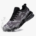 LARNMERN Men Non Slip Work Shoes Water Resistant Food Service Sneakers Zapatos Trabajo Antideslizantes Walking Waterproof Shoes Slip-on, Gray Camo 10 Size