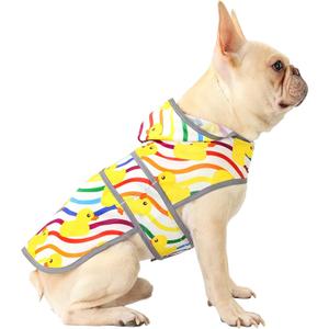 Dog Raincoat for Medium Dogs Waterproof Hooded Rain Jacket with Reflective Strips Leash Hole & Poncho Adjustable Fit (Rainbow,M)