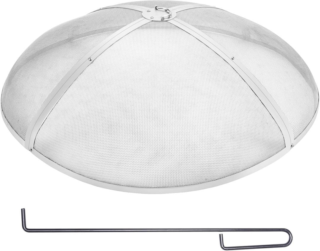 Fire Pit Spark Screen Round 40", Reinforced Heavy Duty Steel Metal Cover, Outdoor Firepit Lid, Easy-Opening Top Screen Covers Round with Ring Handle for Outdoor Patio Fire Pits Backyard