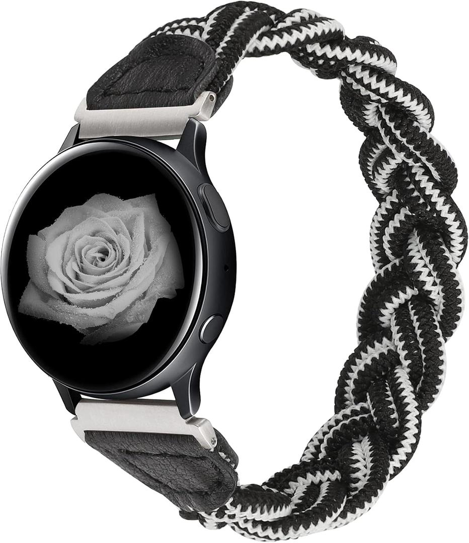 Wearlizer Stretchy Bands Compatible with Samsung Galaxy Watch 7/6/5/4 40mm 44mm/Watch 6 Classic 43mm 47mm/Watch 5 Pro 45mm/Watch 4 Classic 42mm 46mm/Watch 3 41mm/Active 2, 20mm Braided Band Women (Small, Black/White)