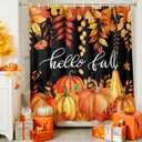 Fall Shower Curtain for Bathroom Hello Orange Pumpkin Shower Curtains Set with 12 Hooks Hello Fall Maple Leaf Bath Curtain for Thanksgiving Decor Waterproof Fabric 72x72 Extra Long