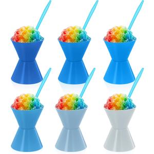 6 Pack 6oz Reusable Silicone Snow Cone Cup Set Leakproof Cups & Spoon with Holders for Summer Cookout Party Kid Friendly, for Slushies Shaved Ice & Ice Cream(Blue)