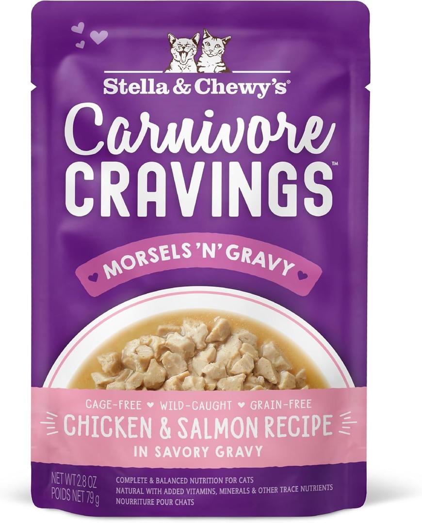 Stella & Chewy's Carnivore Cravings Wet Cat Food Pouches - Premium Chicken & Salmon Recipe - Grain-Free Morsels & Gravy - Perfect for Picky Eaters - Complete Meal or Topper - 2.8oz, 24-Pack
