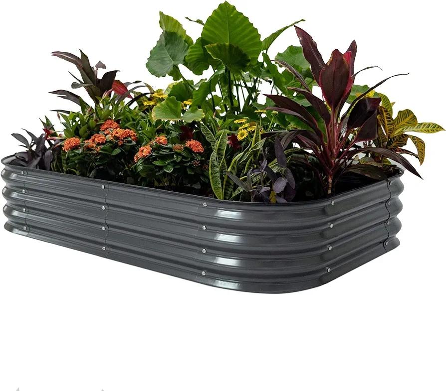 AHEONLAR Galvanized Raised Garden Bed Kit, Oval Large Metal Planter Box, Sturdy and Durable, Garden Boxes Outdoor Raised for Vegetables, Fruits, Flowers and Herbs, 8x4x1ft (Black)