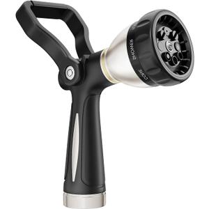 FANHAO Heavy Duty Fireman's Hose Nozzle, Metal Water Nozzle with 8 Spray PatternsHigh Pressure Garden Hose Sprayer with Lever Control and Non-Slip Grip to Water Lawns & Plants, Wash Cars & Clean
