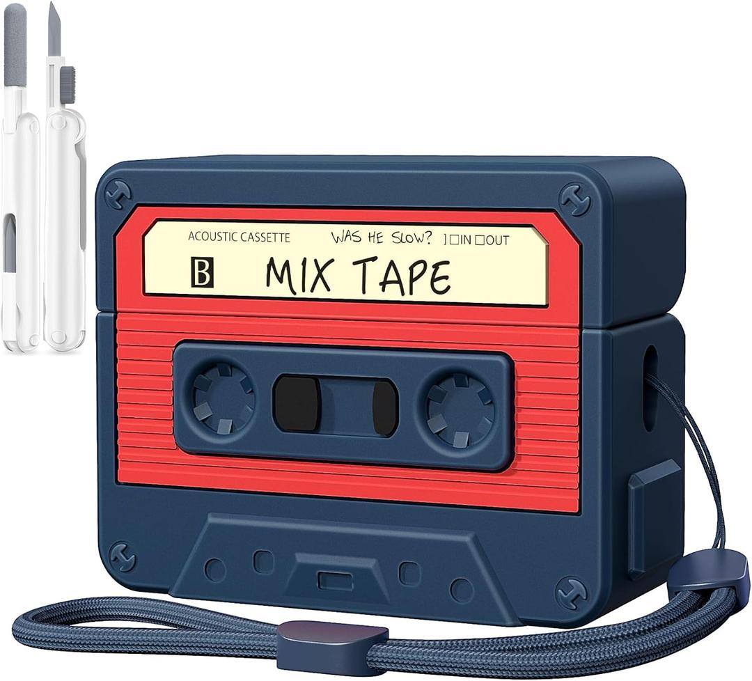 AirPods Pro 2 Case Cover, KOREDA Funny Cassette Tape Design Case for Airpods Pro 2nd Generation/1st Generation (2023/2022/2019), Cute Cartoon Fashion Silicone Protective Case for Women Men (Blue)