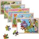 Wooden Puzzles for Kids Ages 3-8, 5 Packs 24 PCS, Preschool Puzzles, Farm Sea Animals, Birthday for Boys and Girls Under 3 Years of Age