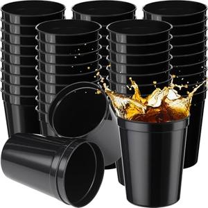 Yungyan 36 Pack 16oz Stadium Cups Reusable Plastic Cups Blank Drink Tumblers for Parties, Events, DIY Projects,4.5 x 3.54 x 2.72 Inch (16 oz,Black)