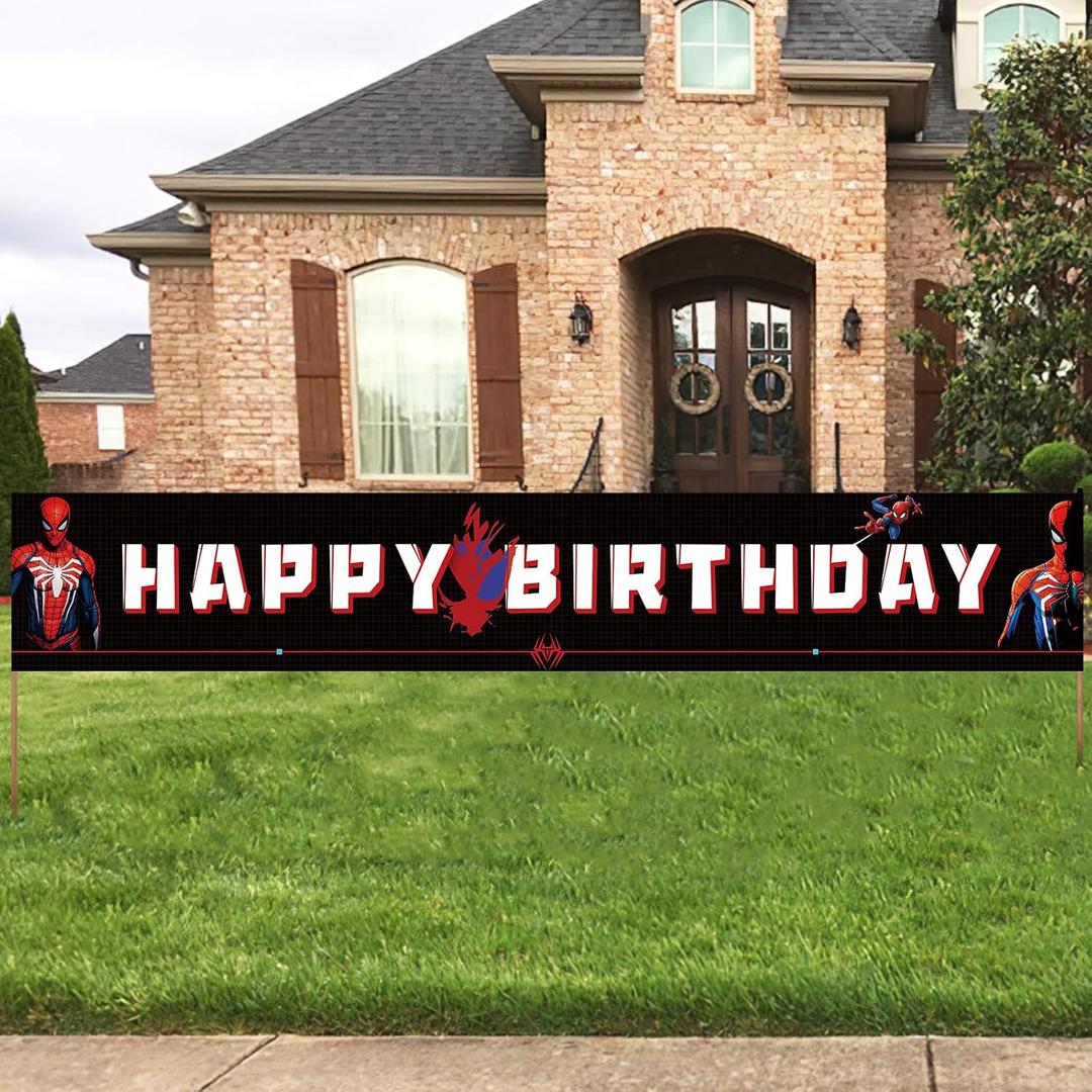 Large Spiderman Birthday Decoration Banner, Spiderman Happy Birthday Banner Sign, Spiderman Birthday Party Decorations Supplies(9.8x1.6ft)