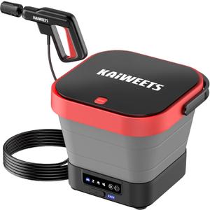 KAIWEETS Portable Electric Pressure Washer Rechargeable with 12L Tank, Foldable Power Washer Cordless with 5 in 1 Nozzle, Max 220PSI, Type-C Charging, 16FT Hose, for Camping, Patio, Bike, Pet Cleaning
