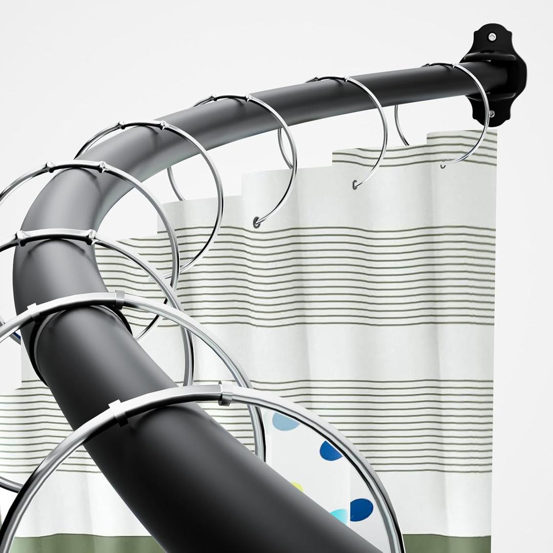 Curved Shower Curtain Rod, Adjustable 40-72 Inches Shower Rod Curved, Rustproof Expandable Metal Round Shower Curtain Rod, Heavy Duty Shower Rods for Bathroom, Bathtub, Need to Drill, Black