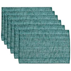100% Cotton Placemats for Dining Room Tables Rectangle Two Tone Woven Fabric 10" x 19" Soft Durable Table Mat Set, Set of 6, Turquoise (Pack of 12)