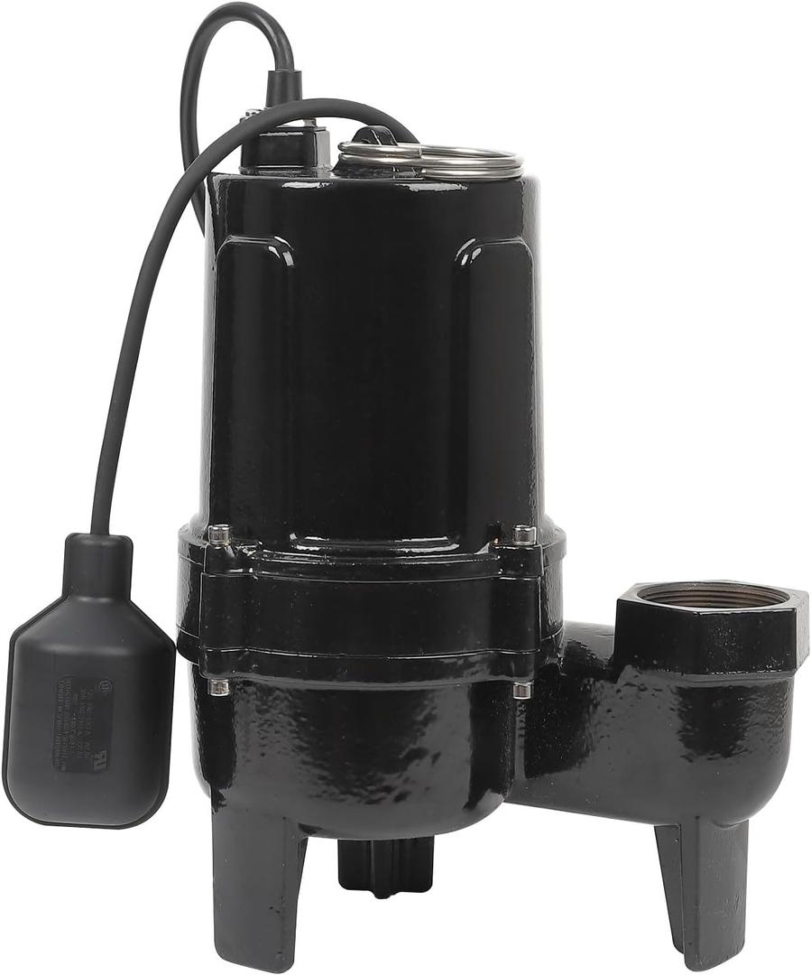 1 3/4 HP Submersible Sewage/Effluent Pump, 7272GPH Cast Iron Sump Pump with Vertical Float Switch & 10FT Power Cord, Sewage Grinder Pump for Sump Basin, Basements, Residential Sewage, Septic Tank