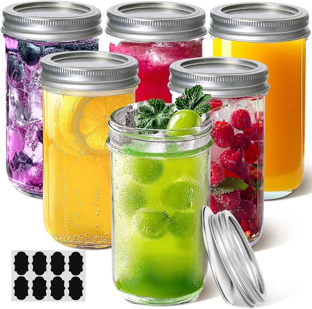 ComSaf 12 oz Mason Jars with Lids 6 Pcs, Regular Mouth Canning Jars with Seal Bands, 12 oz Glass Jar with lid for Soft Drinks, Juice, Jam, Jelly, Sauce, Dessert, Overnight Oats, Pickles