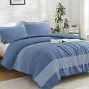 Litanika Comforter Set King Size Sapphire Blue - 3 Pieces Lightweight Sapphire Blue White Colorblock Stripe Fluffy Bedding Comforter Sets, All Season Bed Set