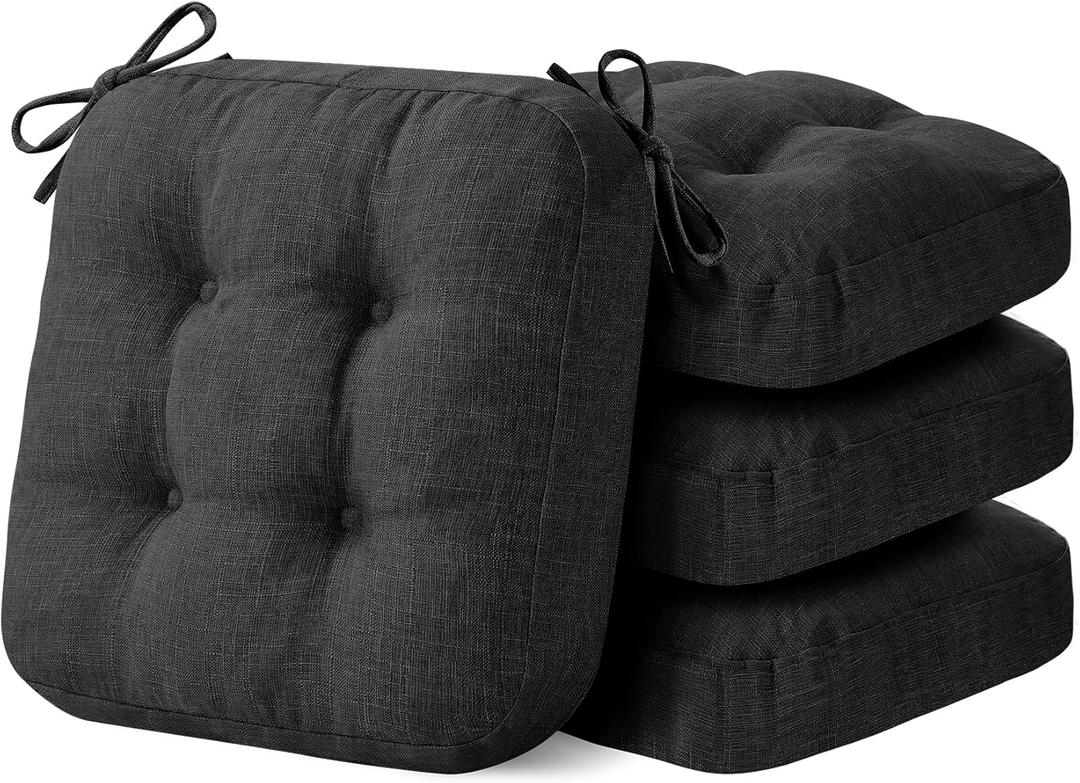 IASEAHK Chair Cushions, Foam Dining Chair Cushions, Tufted Indoor Chair Pads,16.5” x 16.5” x 3.5”, Set of 4, Black